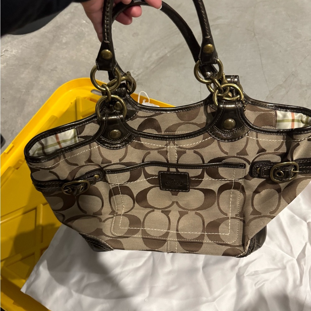 Coach Tan and Brown Signature Shoulder Bag